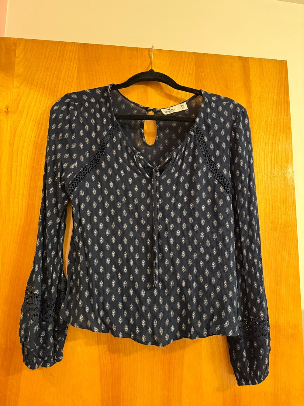 Hollister Navy Long-Sleeve Printed Boho Top